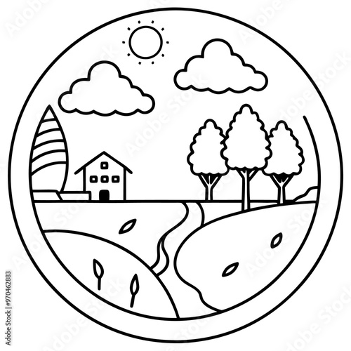 ecological concept outline coloring book page line art drawing