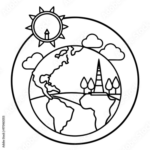 ecological concept outline coloring book page line art drawing