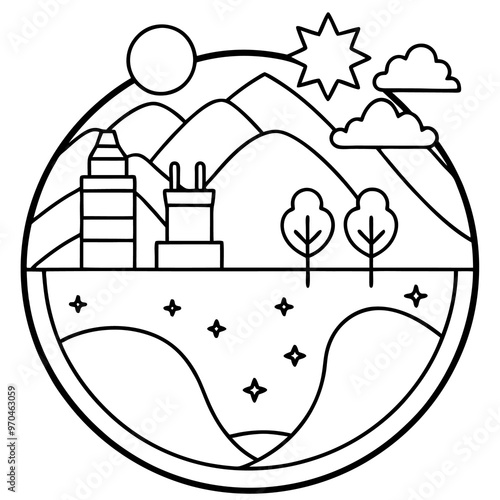 ecological concept outline coloring book page line art drawing