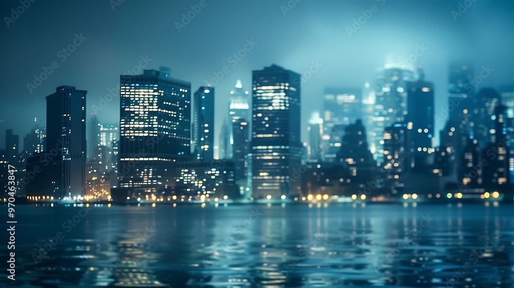 Fototapeta premium City concept with a blue theme, modern and urban atmosphere