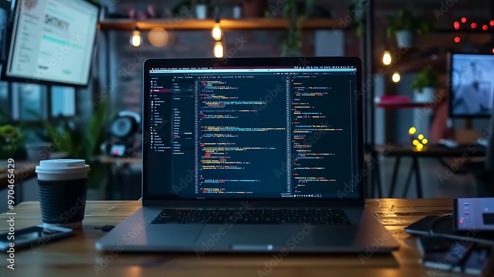 Coding background with a focus on technology, ideal for illustrating programming and digital themes with plain space for text Coding background with a focus on technology, ideal for illustrating programming and digital themes with plain space for text