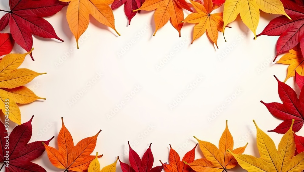 Vibrant Autumn Foliage Border on Clear Backdrop Vibrant Autumn Foliage Border on Clear Backdrop