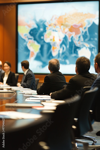 Boardroom meeting focused on international market strategy photo