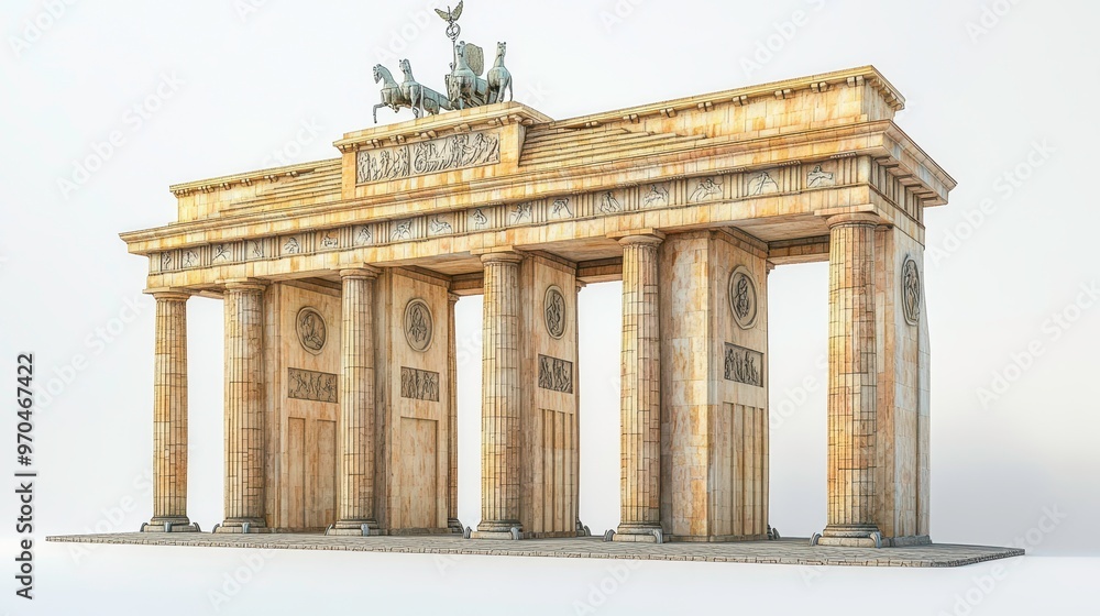 Fototapeta premium Brandenburg Gate (Germany) clipart, element, 3D illustration, realistic, isolated on white background
