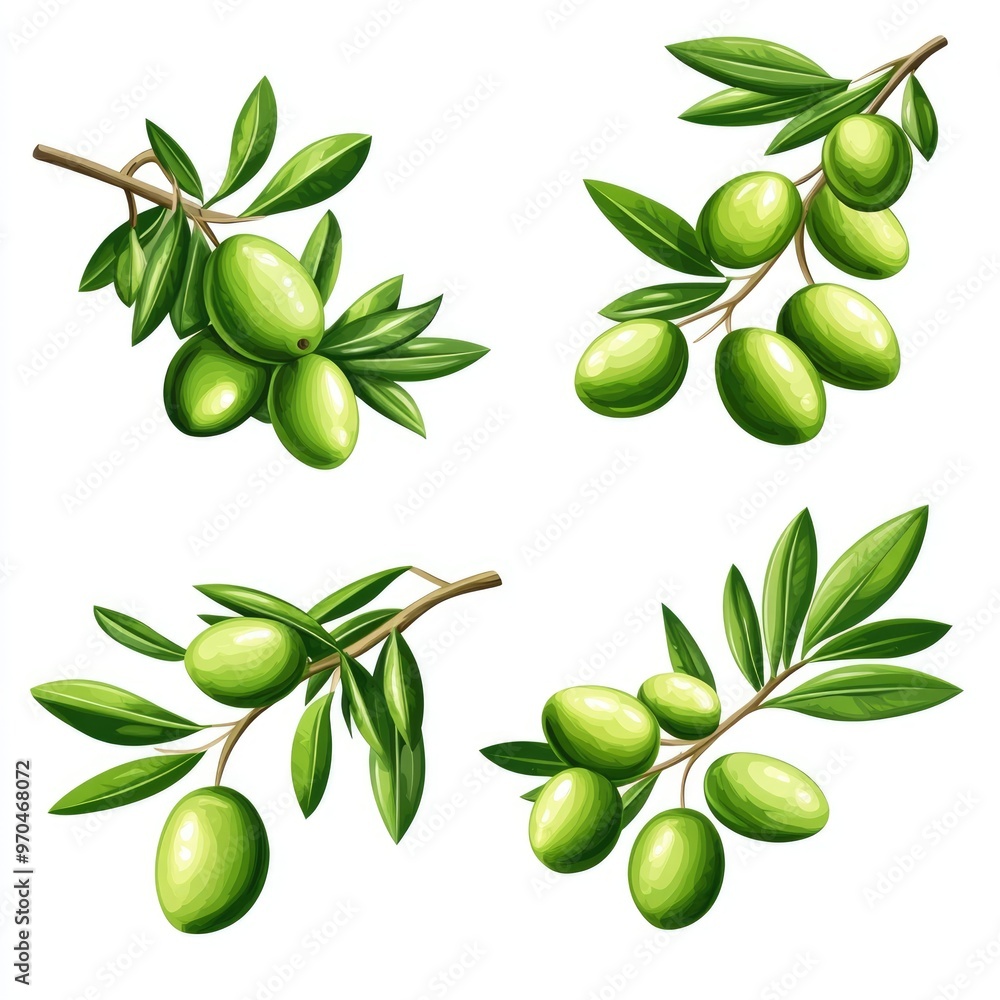 Naklejka premium Exquisite Collection of Large Green Olives on White Background
