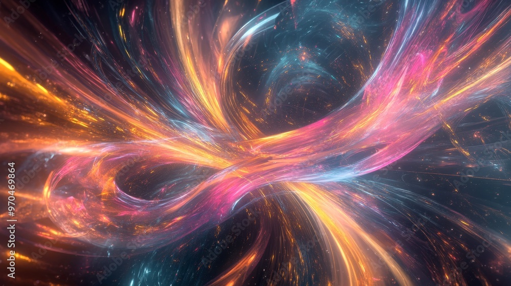 A mesmerizing 3D abstract multicolor visualization with intertwined shapes and light trails, evoking digital art. A mesmerizing 3D abstract multicolor visualization with intertwined shapes and light trails, evoking digital art.