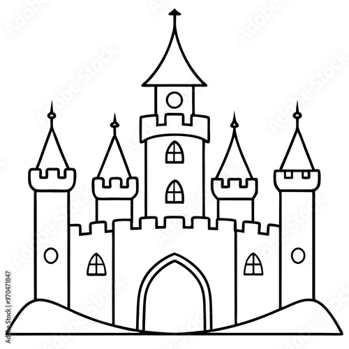 fairytale castle outline coloring book page line art drawing