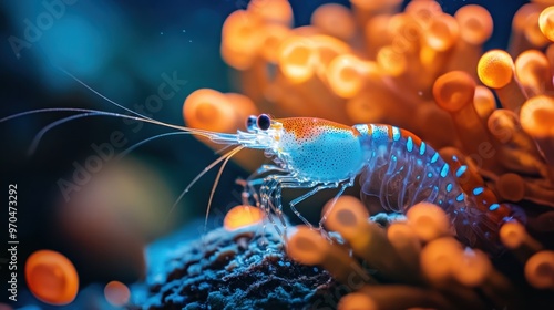 Blue and Orange Harlequin Shrimp on Coral Reef photo