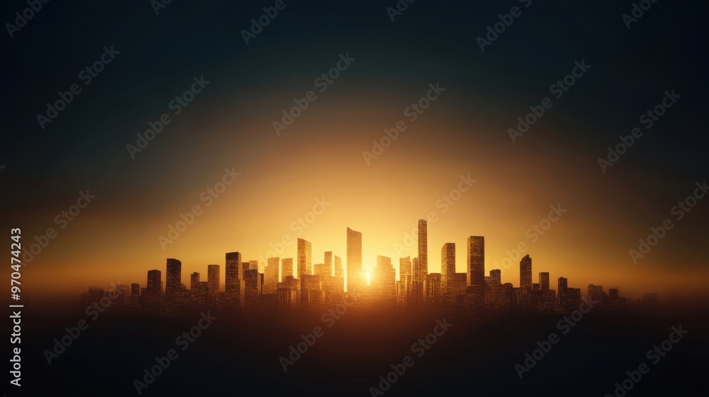 Fototapeta premium Golden Hour Skyline Silhouette of Cityscape at Sunset
