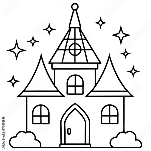 fairytale house outline coloring book page line art drawing