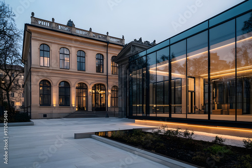 Modern Glass Extension on Historic Building