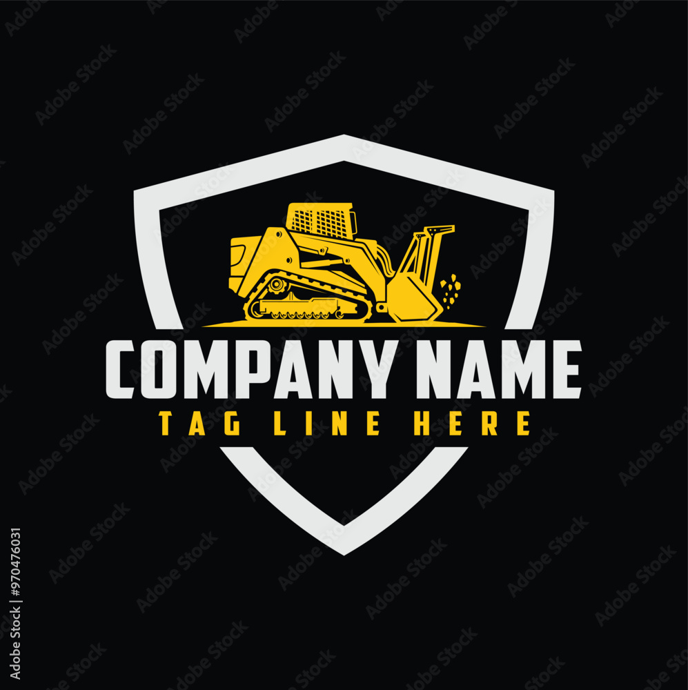 Obraz premium simple mulching machine illustration shield logo