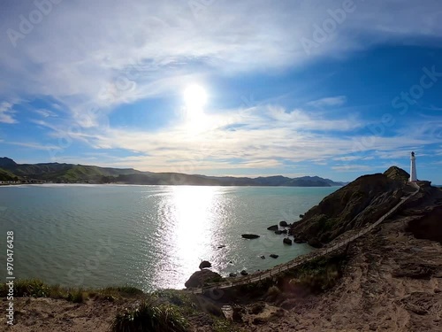 Views of the castlepoint lighthouse at Castlepoint , New Zealand  photo