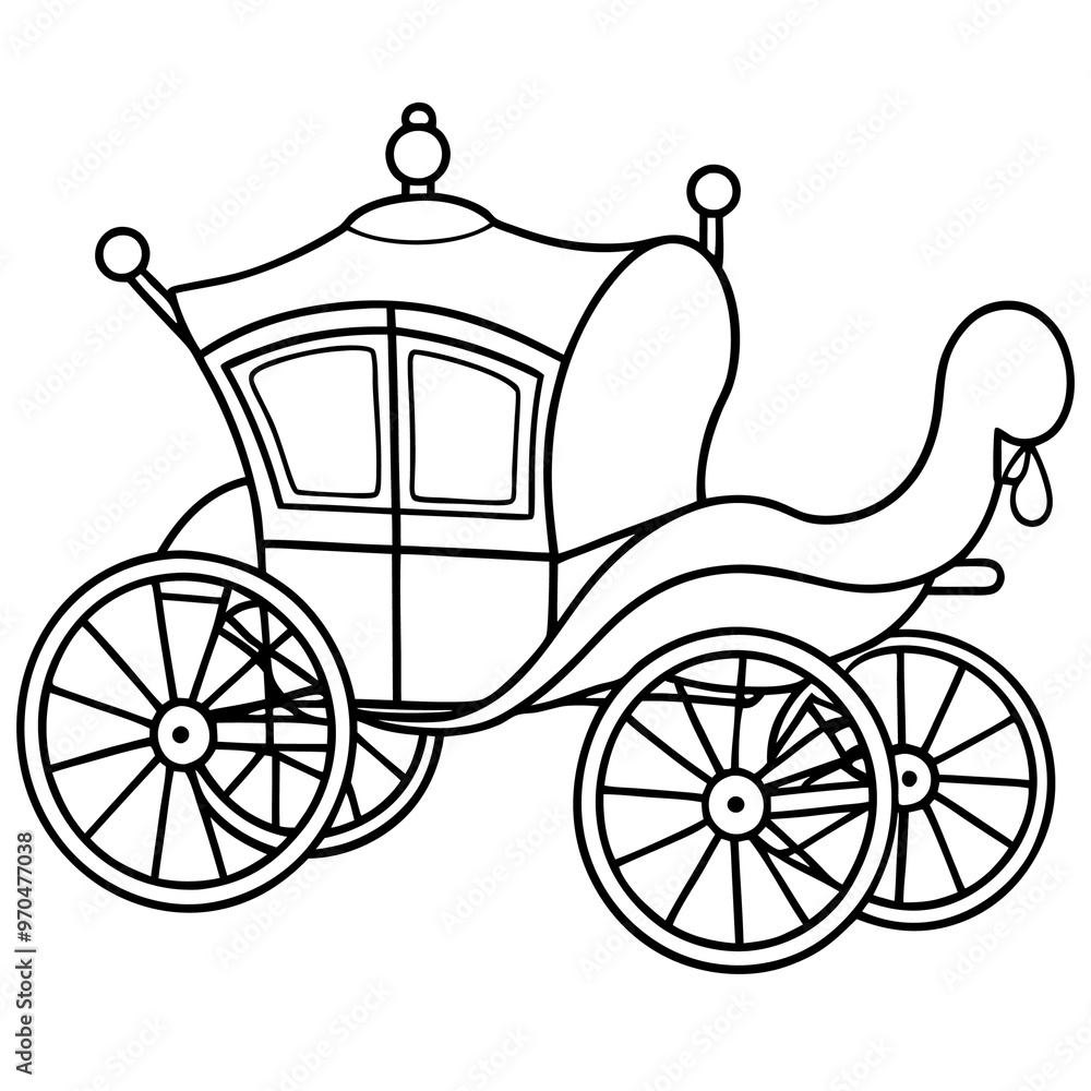 Fototapeta premium fantasy carriage outline coloring book page line art drawing