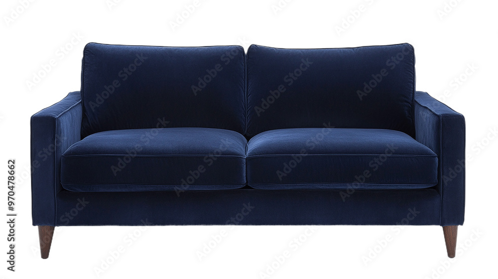 Dark blue velvet sofa, isolated, PNG. Dark blue velvet sofa, isolated, PNG.