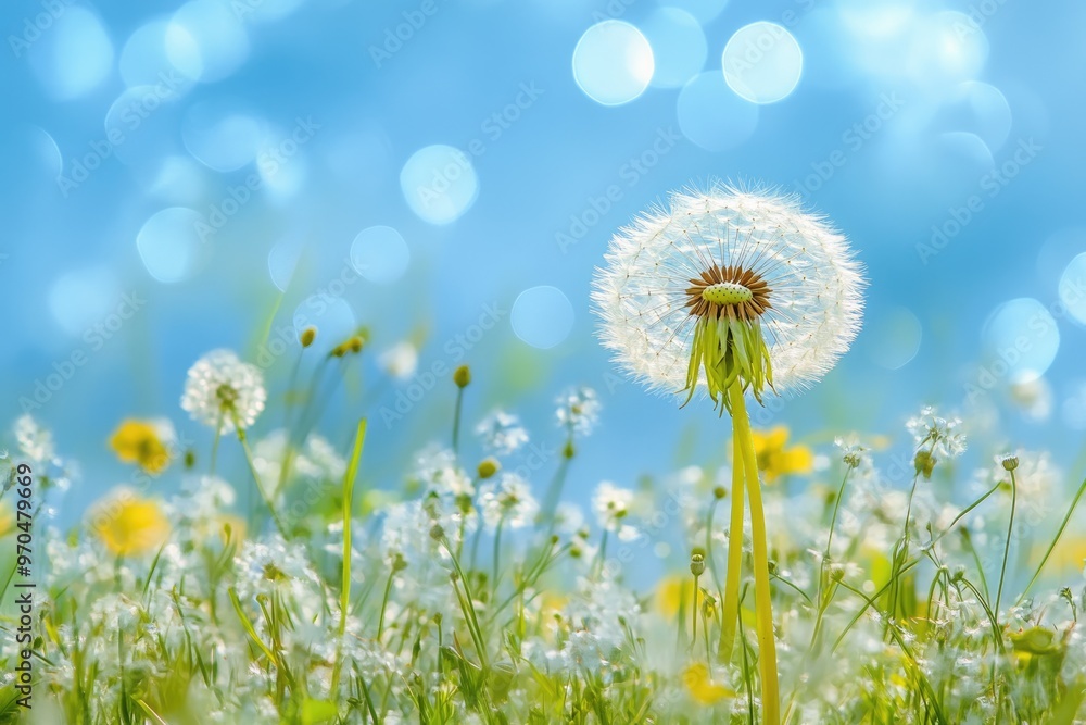 Dandelion Dream: A Natural Spring Meadow with Ethereal Pollen Blowing in Beautiful Sunlight Dandelion Dream: A Natural Spring Meadow with Ethereal Pollen Blowing in Beautiful Sunlight