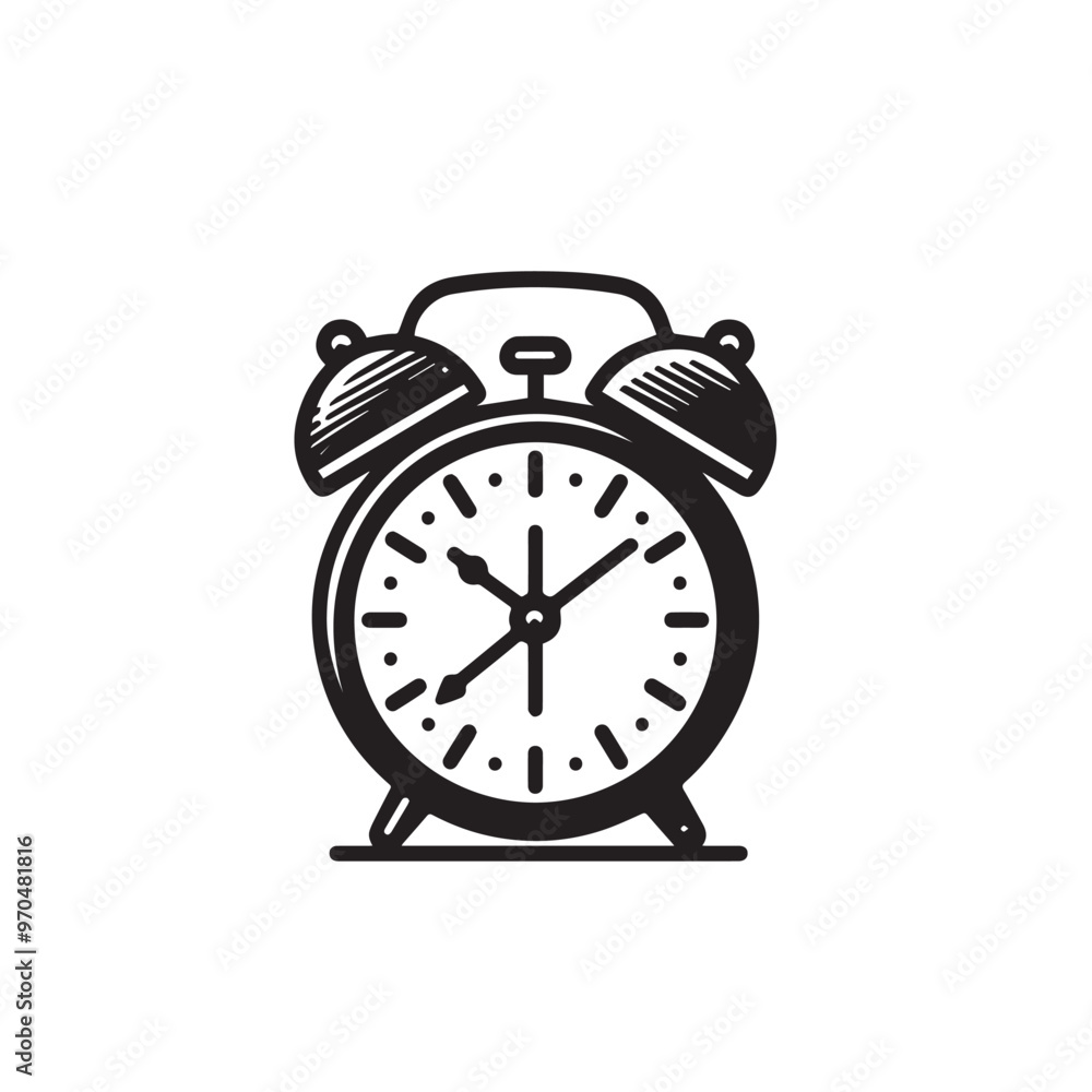 Alarm clock vector design. Alarm clock silhouette. Alarm clock illustration black and white.
