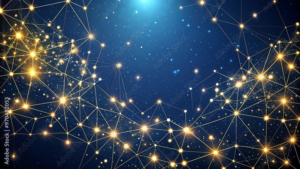 Midnight blue backdrop with celestial gold filaments resembling constellations Midnight blue backdrop with celestial gold filaments resembling constellations