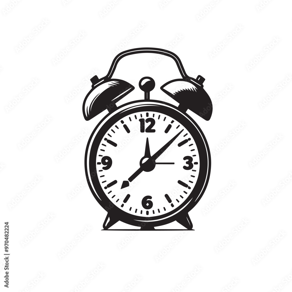 Alarm clock vector design. Alarm clock silhouette. Alarm clock illustration black and white. Alarm clock vector design. Alarm clock silhouette. Alarm clock illustration black and white.