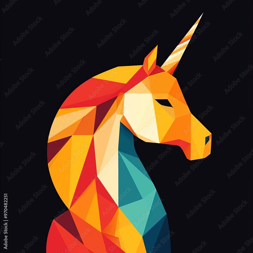 Obraz premium Geometric abstract unicorn illustration with vibrant colors.