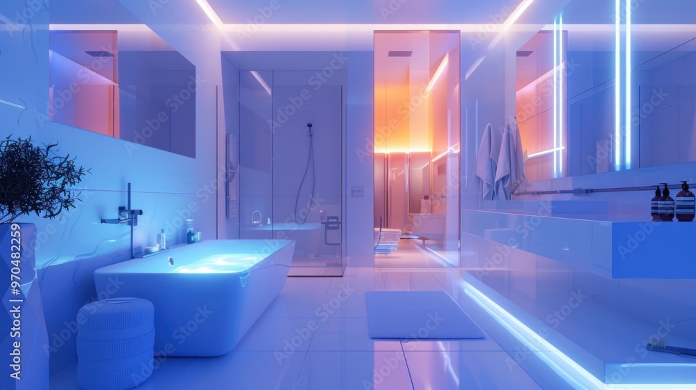 Futuristic smart bathroom AI generated image Futuristic smart bathroom AI generated image