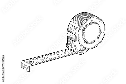 hand drawn black and white measuring tape illustration