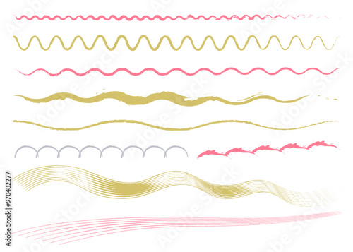 和風のシンプルな飾り罫線・ラインのイラストセット（波線、波模様）
