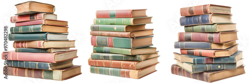 Pile of Books Stack of old books Isolated on transparent background