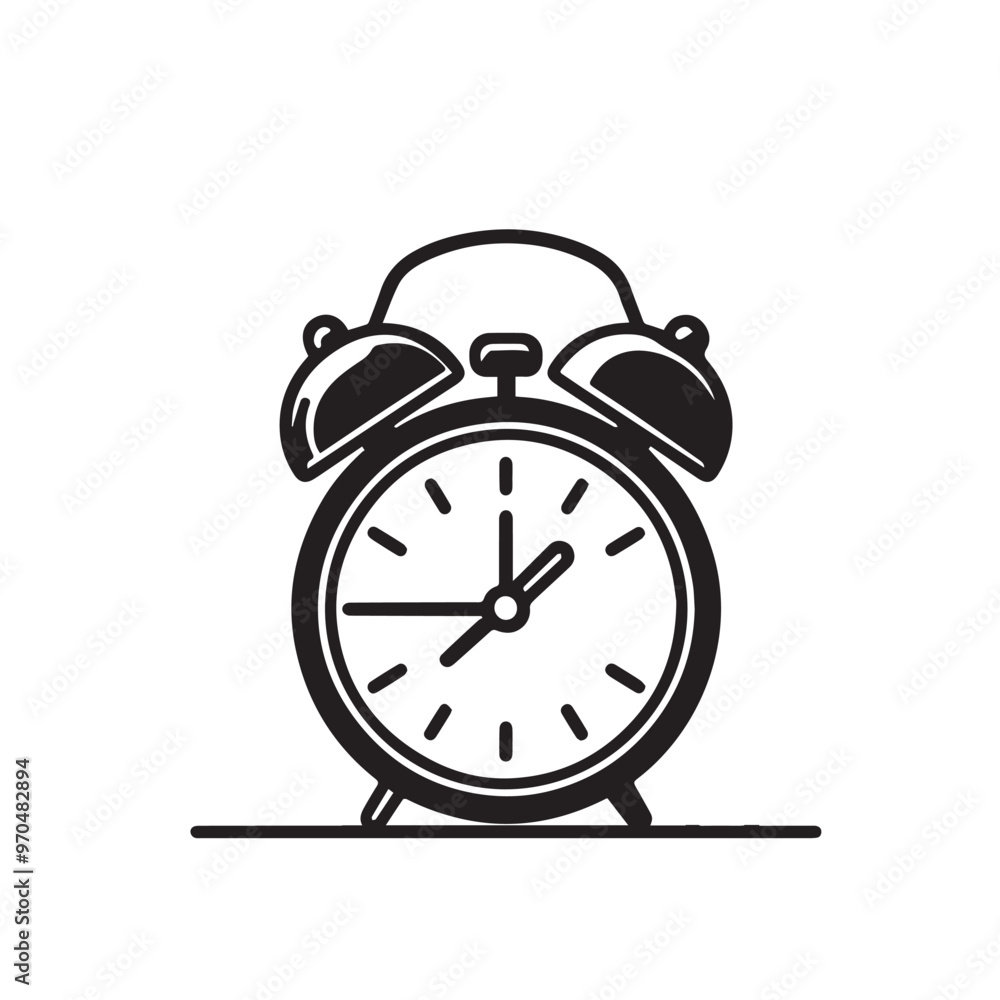 Alarm clock vector design. Alarm clock silhouette. Alarm clock illustration black and white. Alarm clock vector design. Alarm clock silhouette. Alarm clock illustration black and white.