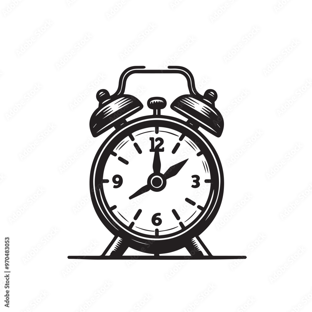 Alarm clock vector design. Alarm clock silhouette. Alarm clock illustration black and white. Alarm clock vector design. Alarm clock silhouette. Alarm clock illustration black and white.