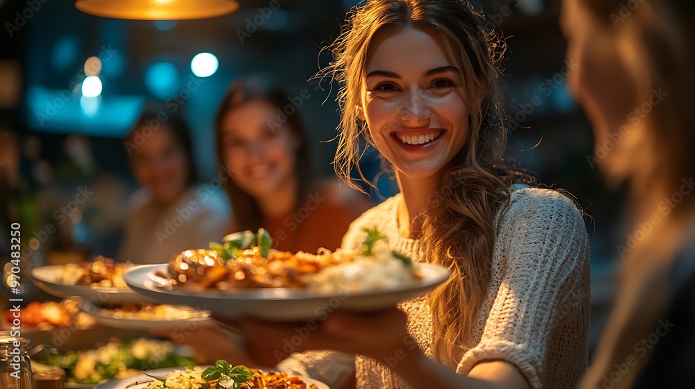 A family dinner with plates of food being passed around, smiles on everyone’s faces, warm overhead lighting casting soft shadows, capturing the joy and connection of sharing a meal together, A family dinner with plates of food being passed around, smiles on everyone’s faces, warm overhead lighting casting soft shadows, capturing the joy and connection of sharing a meal together,