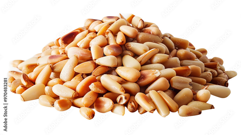 A bunch of toasted pine nuts with a transparent background. A bunch of toasted pine nuts with a transparent background.