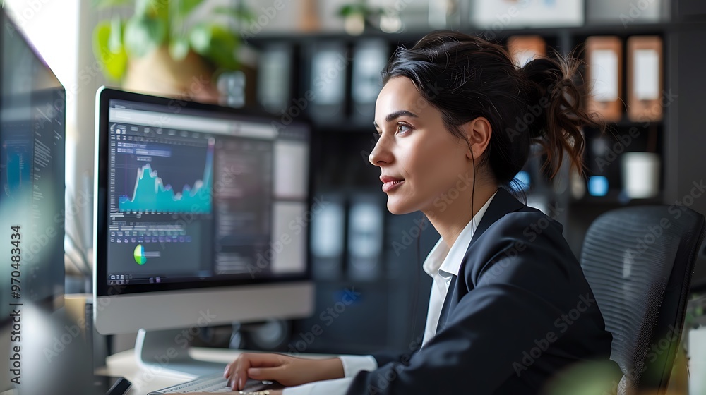 Businesswoman Using Digital Tablet by Office Windows, Portrait Shot, Digital Tablet, Office Businesswoman Using Digital Tablet by Office Windows, Portrait Shot, Digital Tablet, Office