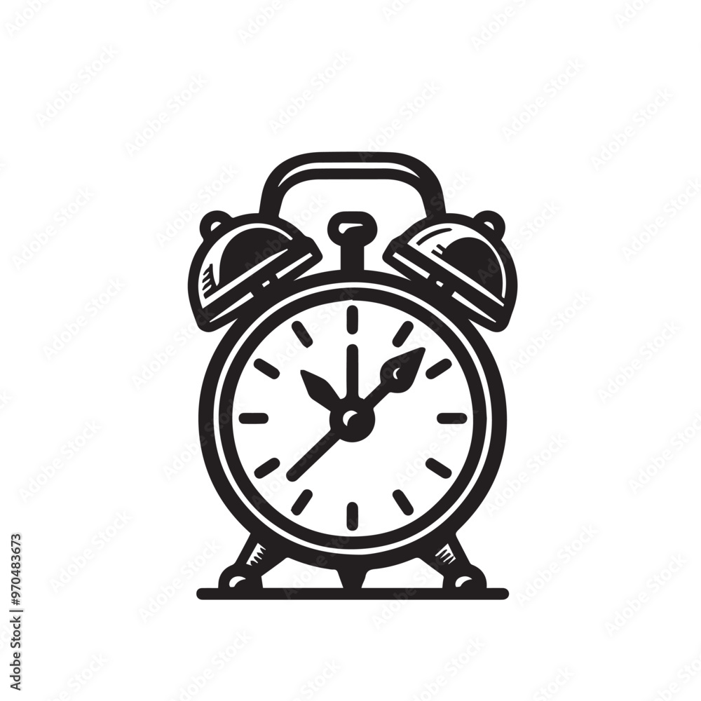 Alarm clock vector design. Alarm clock silhouette. Alarm clock illustration black and white. Alarm clock vector design. Alarm clock silhouette. Alarm clock illustration black and white.