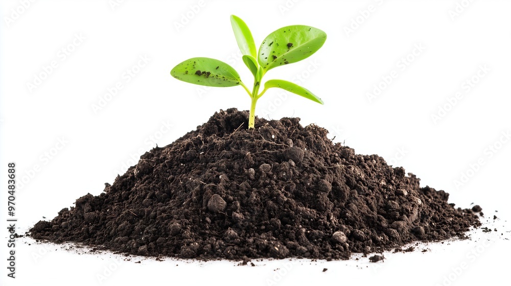 a small green plant sprout emerging from a pile of soil a small green plant sprout emerging from a pile of soil