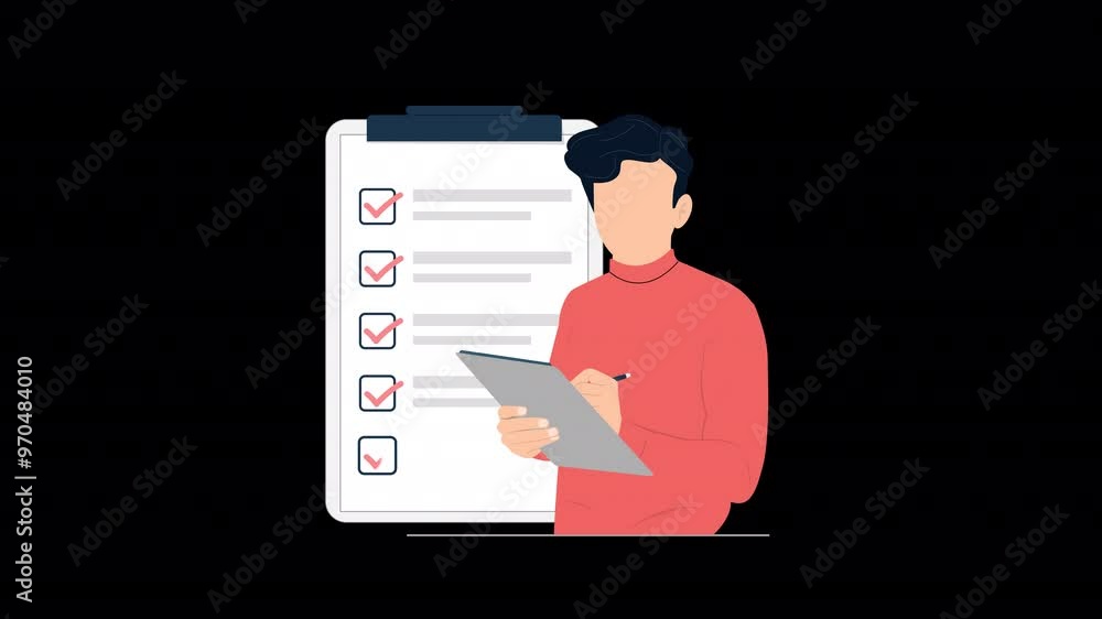 Businessman Mark Checklist Animation 4K On Alpha Businessman Mark Checklist Animation 4K On Alpha