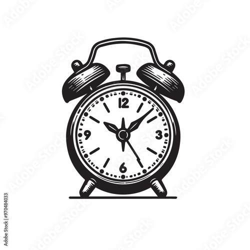 Alarm clock vector design. Alarm clock silhouette. Alarm clock illustration black and white.