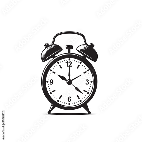 Alarm clock vector design. Alarm clock silhouette. Alarm clock illustration black and white.