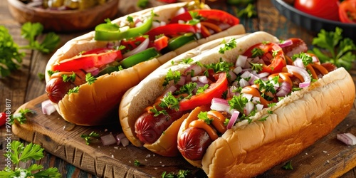 Chicago Style Hot Dogs with Homemade Tomato Onion and Peppers photo