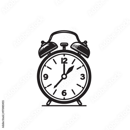 Alarm clock vector design. Alarm clock silhouette. Alarm clock illustration black and white.