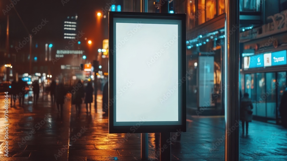 Empty Vertical Billboard at City Street at Night. Empty Vertical Billboard at City Street at Night.
