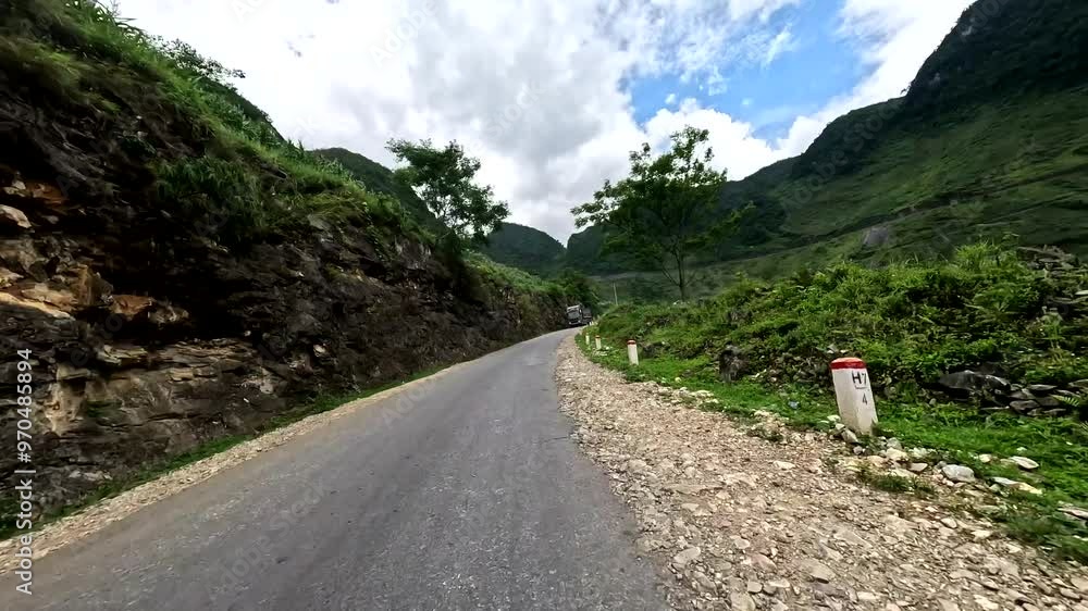 POV Of Motorcycle Traveling At Ha Giang Loop Road Adventure In Vietnam. POV Of Motorcycle Traveling At Ha Giang Loop Road Adventure In Vietnam.