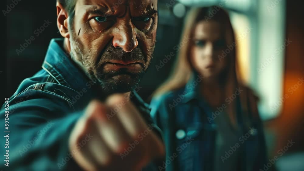 A tense confrontation between two individuals in a dimly lit room highlighting emotions and conflict A tense confrontation between two individuals in a dimly lit room highlighting emotions and conflict