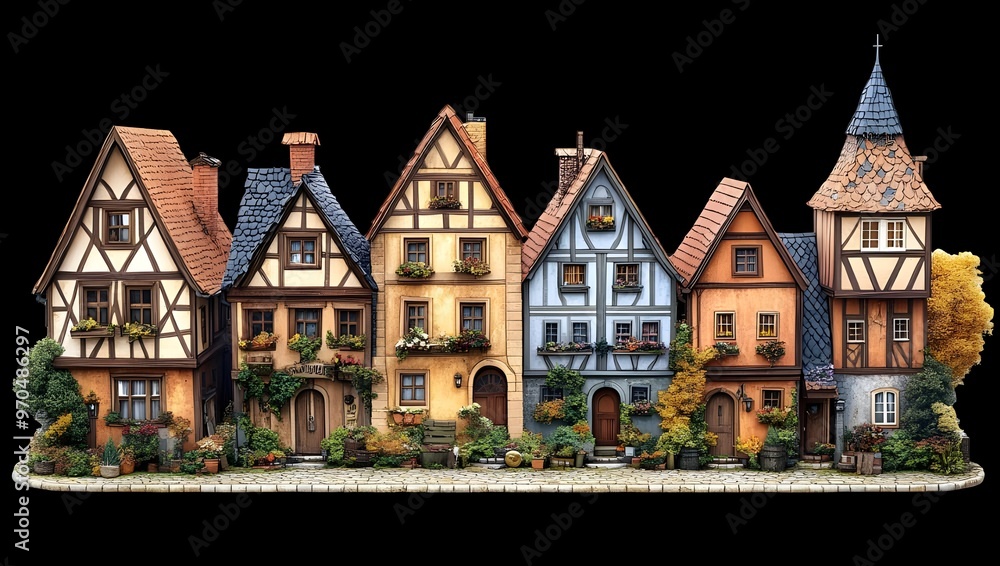 a row of houses with a black background
a row of houses with a black background