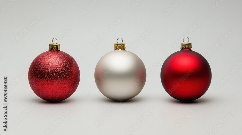 A set of three minimalist Christmas baubles arranged in a simple grid isolated background 50 keywords
