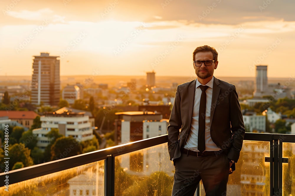Businessperson in formal wear, standing on a busy city street, copy space, portrait shot Businessperson in formal wear, standing on a busy city street, copy space, portrait shot