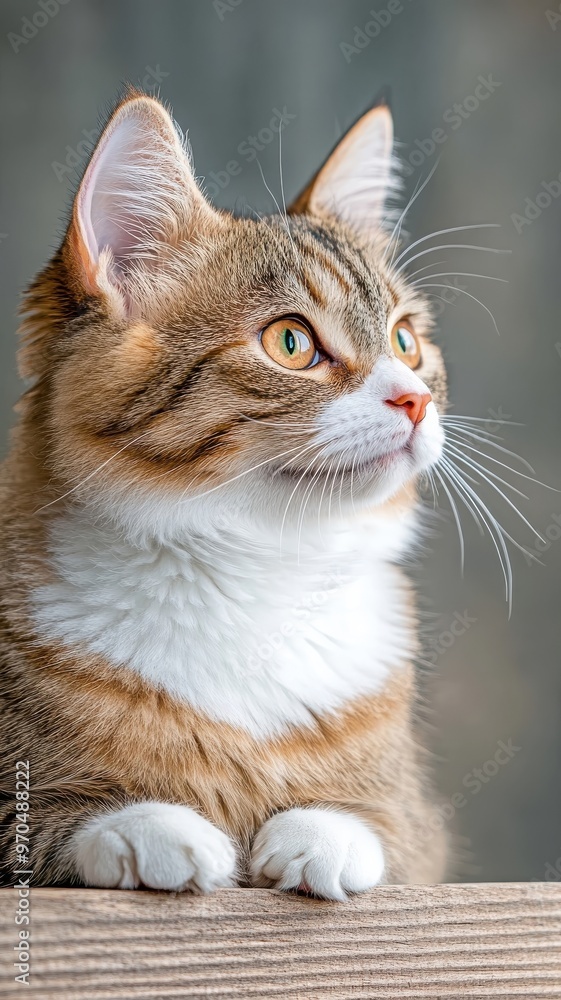 Professionally lit studio shot of a cat, with soft lighting emphasizing the texture and patterns of its fur against a clean, minimalistic background. Professionally lit studio shot of a cat, with soft lighting emphasizing the texture and patterns of its fur against a clean, minimalistic background.