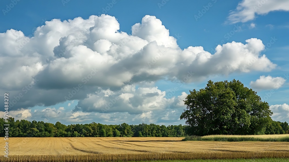 Summer Landscape with a Solitary Tree and Cumulus Clouds Summer Landscape with a Solitary Tree and Cumulus Clouds