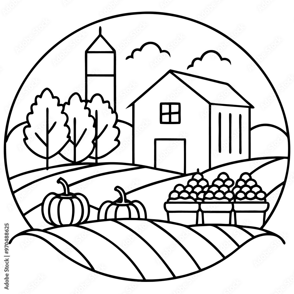 Fototapeta premium farm vegetables outline coloring book page line art drawing