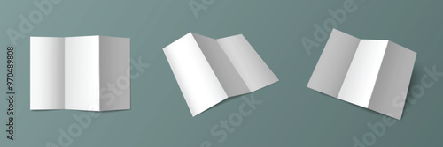 Brochure mockups set isolated on background. Vector realistic illustration of blank paper leaflet, triple folded information flyer layout, marketing booklet template with empty pages, business catalog